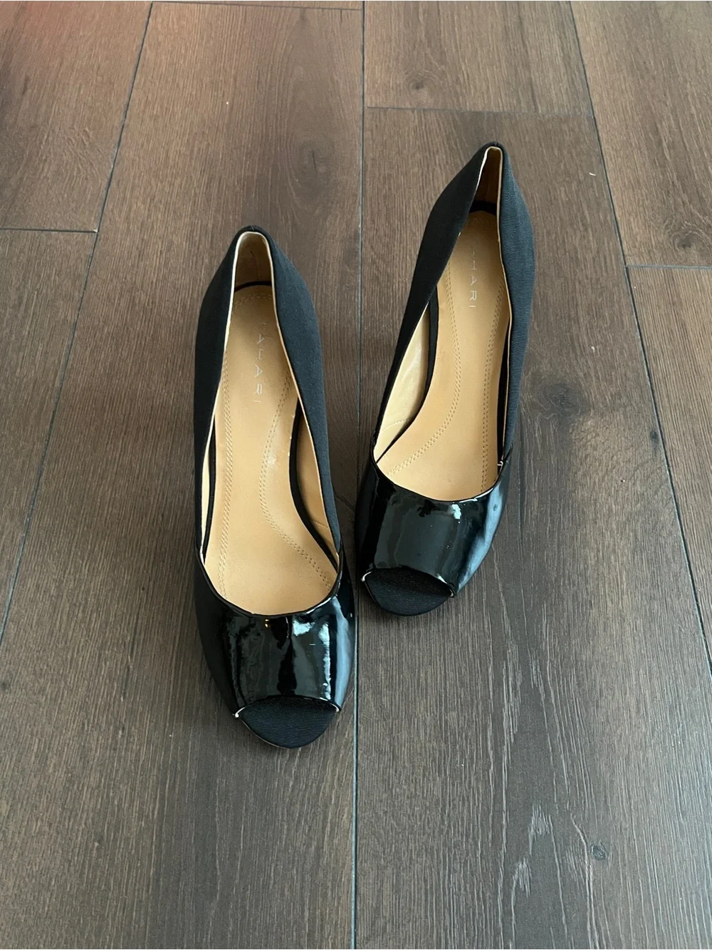 Tahari Black Patent Peep-Toe Heels